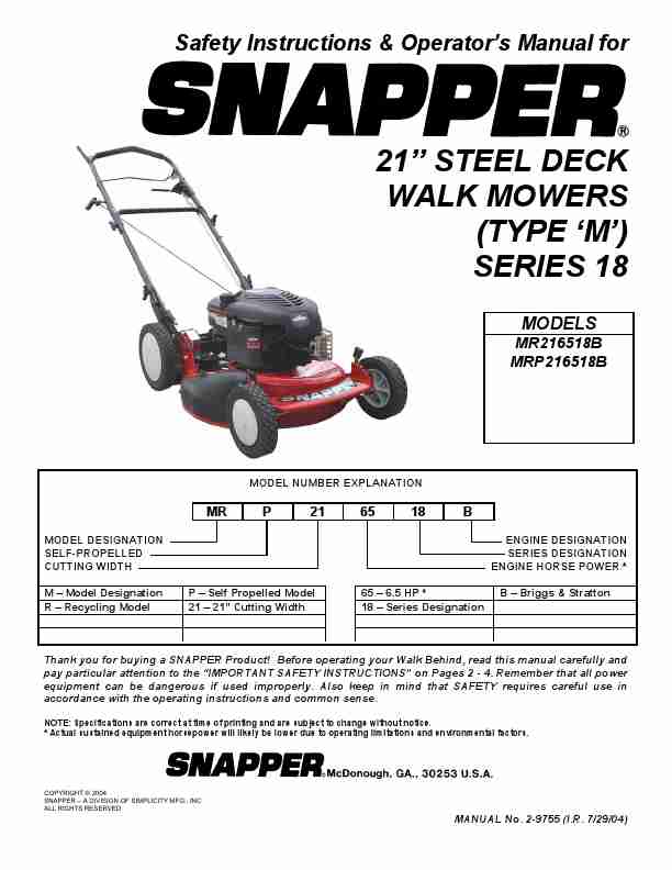 Snapper Lawn Mower MP216518B, MRP216518B-page_pdf
